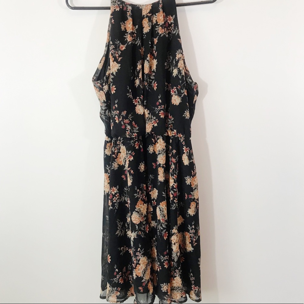 Lush Sleeveless Midi Dress, Black/Floral, L